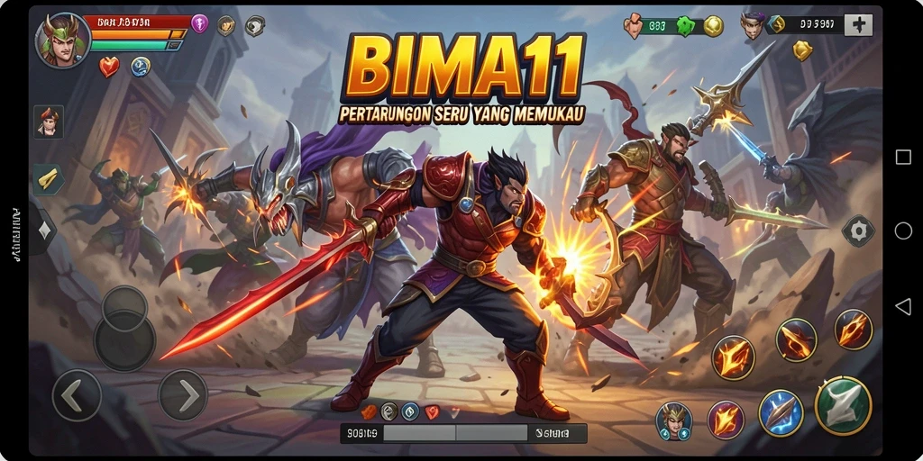 Screenshot gameplay BIMA11 menampilkan aksi pertarungan yang mendebarkan.