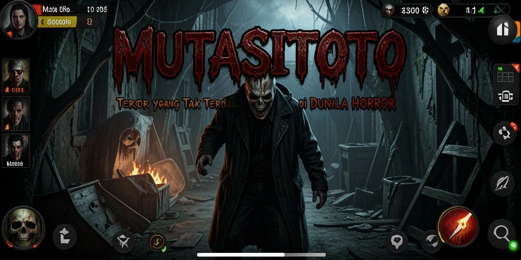 Screenshot gameplay menampilkan suasana mencekam dalam MUTASITOTO.