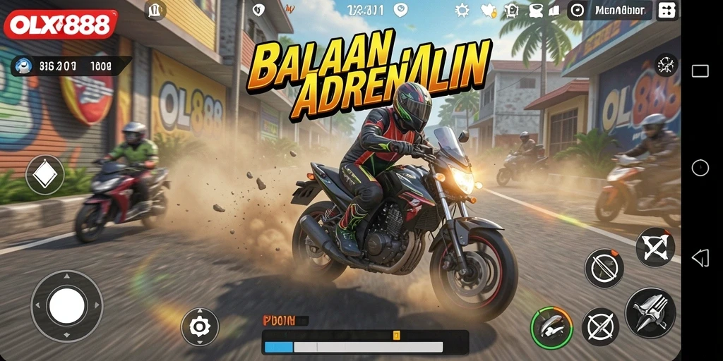 Gameplay seru dan menantang di OLX888 dengan motor balap.